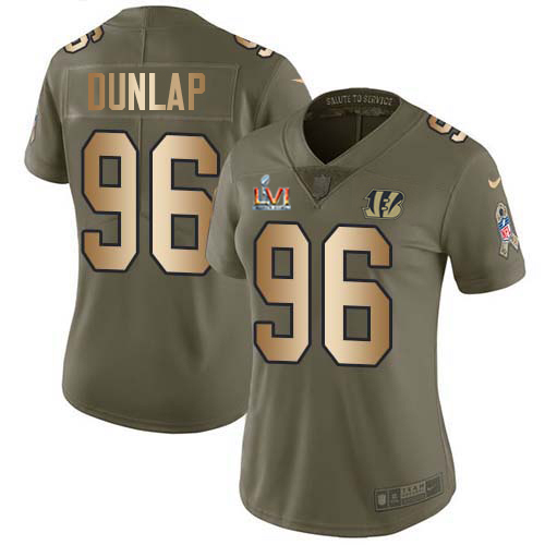 Cincinnati Bengals #96 Carlos Dunlap Olive/Gold Super Bowl LVI Patch Women's Stitched Limited 2017 Salute To Service Jersey Womens
