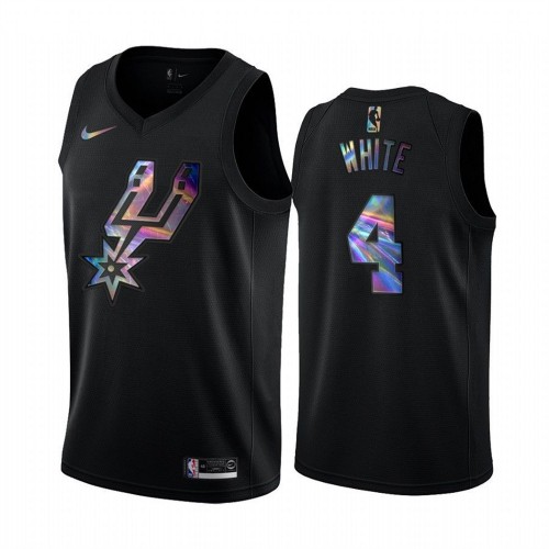San Antonio Spurs #4 Derrick White Mens Iridescent Holographic Collection Jersey - Black Mens