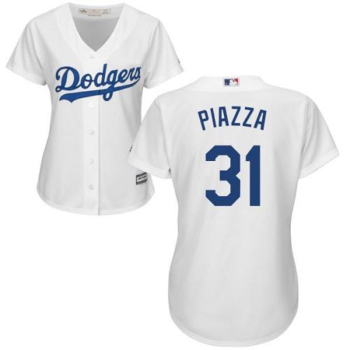 Los Angeles Dodgers #31 Mike Piazza White Home Women's Stitched Jersey Womens