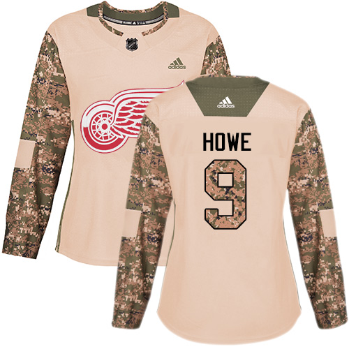 Adidas Detroit Red Wings #9 Gordie Howe Camo Authentic 2017 Veterans Day Women's Stitched Jersey Womens