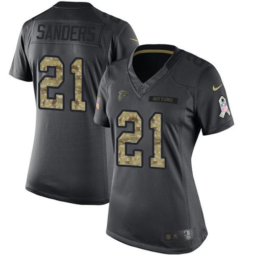 Atlanta Falcons #21 Deion Sanders Black Women's Stitched Limited 2016 Salute to Service Jersey Womens