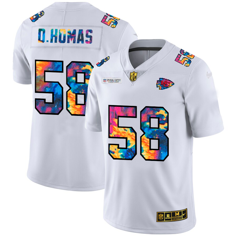 Kansas City Chiefs #58 Derrick Thomas Men's White Multi-Color 2020 Crucial Catch Limited Jersey