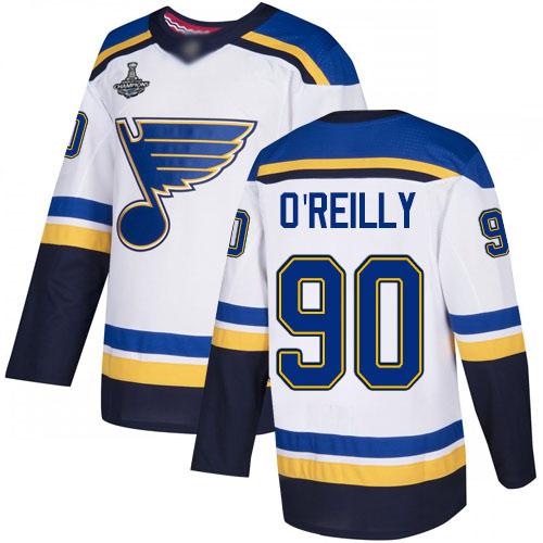 Adidas St. Louis Blues #90 Ryan O'Reilly White Road Authentic Stanley Cup Champions Stitched Jersey Men's