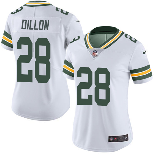 Packers #28 AJ Dillon White Women's Stitched Vapor Untouchable Limited Jersey