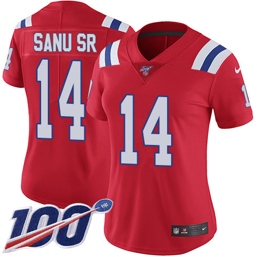 New England Patriots #14 Mohamed Sanu Sr Red Alternate Women's Stitched 100th Season Vapor Limited Jersey Womens