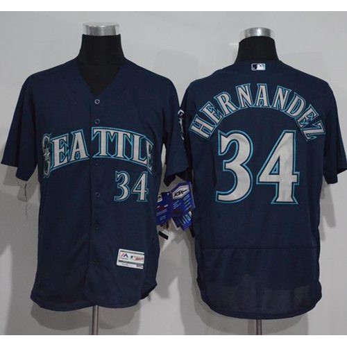 Seattle Mariners #34 Felix Hernandez Navy Blue Flexbase Authentic Collection Stitched Jersey Men's