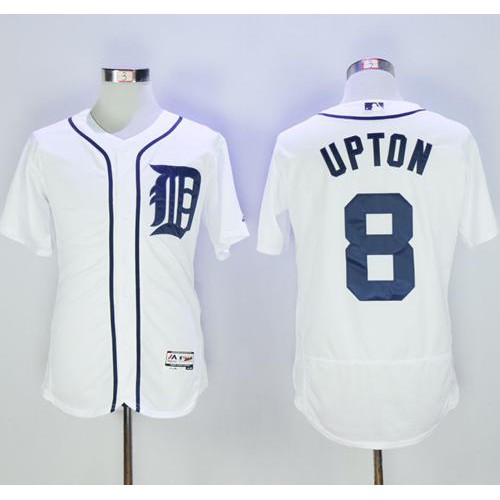 Detroit Tigers #8 Justin Upton White Flexbase Authentic Collection Stitched Jersey Men's
