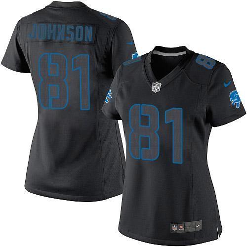 Detroit Lions #81 Calvin Johnson Black Impact Women's Stitched Limited Jersey Womens