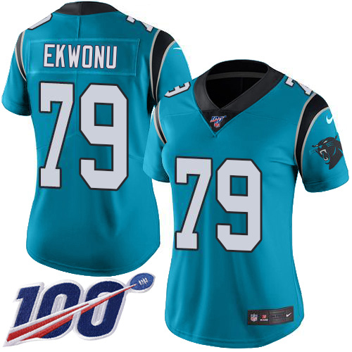 Panthers #79 Ikem Ekwonu Blue Alternate Women's Stitched 100th Season Vapor Untouchable Limited Jersey