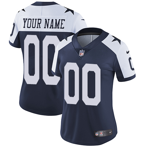 Dallas Cowboys Customized Navy Blue Thanksgiving Stitched Vapor Untouchable Limited Throwback Women's Jersey