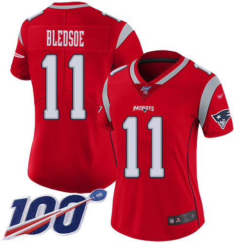 New England Patriots #11 Drew Bledsoe Red Women's Stitched Limited Inverted Legend 100th Season Jersey Womens