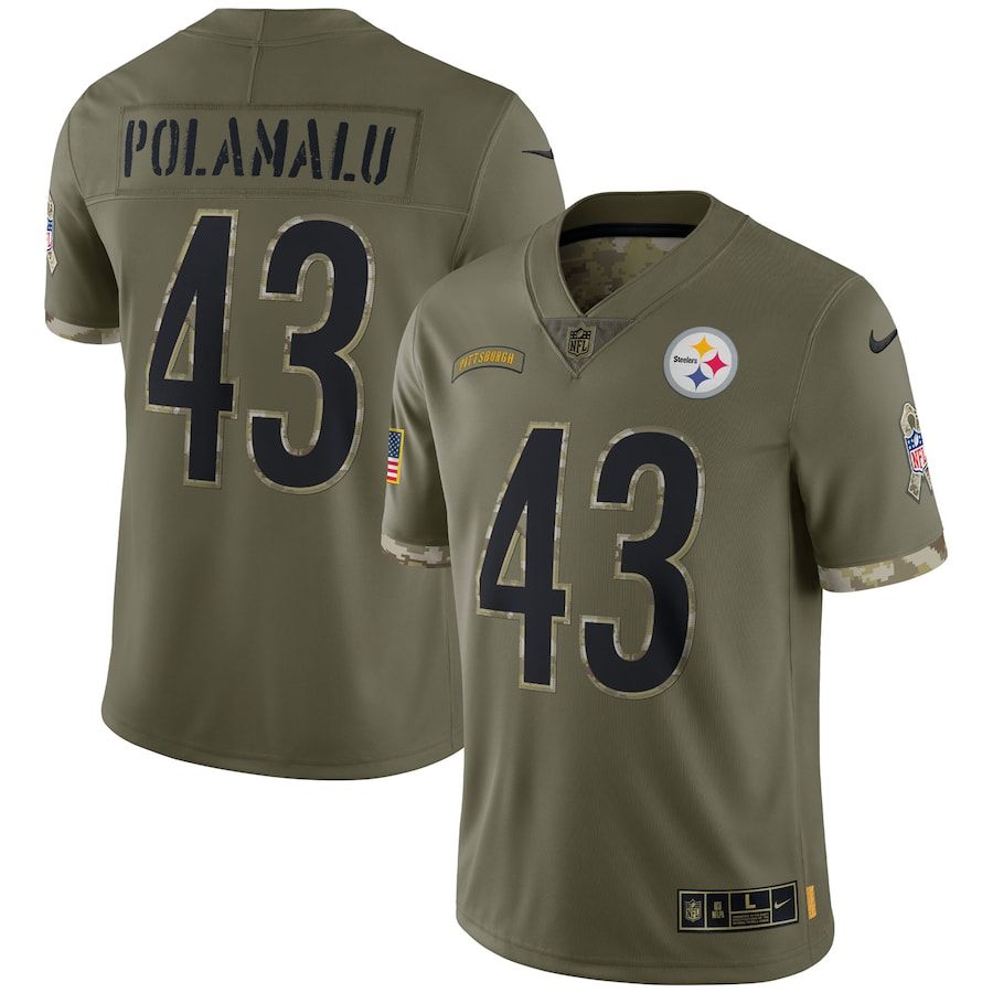 Pittsburgh Steelers #43 Troy Polamalu Men's 2022 Salute To Service Limited Jersey - Olive