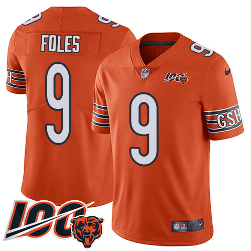 Chicago Bears #9 Nick Foles Orange Men's Stitched Limited Rush 100th Season Jersey Men's