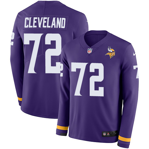 Minnesota Vikings #72 Ezra Cleveland Purple Team Color Youth Stitched Limited Therma Long Sleeve Jersey Youth