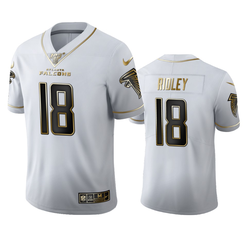 Atlanta Falcons #18 Calvin Ridley Men's White Golden Edition Vapor Limited 100 Jersey