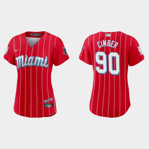Miami Miami Marlins #90 Adam Cimber Women's 2021 City Connect Authentic Jersey Red Womens