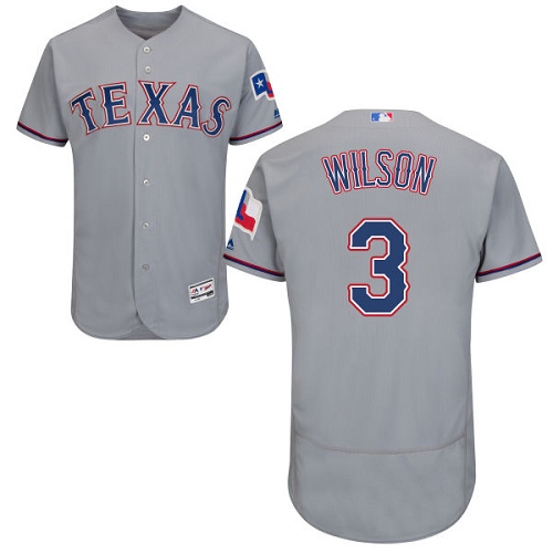 Texas Rangers #3 Russell Wilson Grey Flexbase Authentic Collection Stitched Jersey Men's