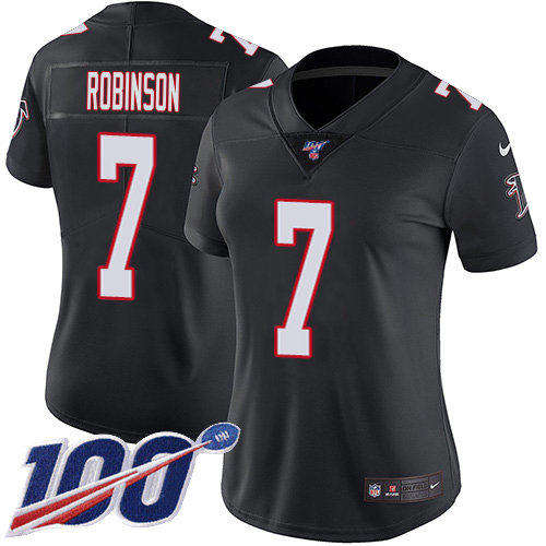 Falcons #7 Bijan Robinson Black Alternate Stitched Women's 100th Season Vapor Untouchable Limited Jersey
