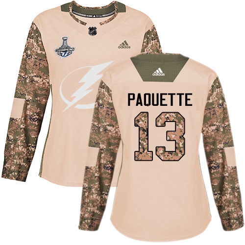 Adidas Tampa Bay Lightning #13 Cedric Paquette Camo Authentic 2017 Veterans Day Women's 2020 Stanley Cup Champions Stitched Jersey Womens
