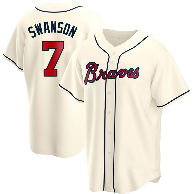 Men's Youth Women's Atlanta Braves #7 Dansby Swanson Cool Base Alternate Jersey - Cream