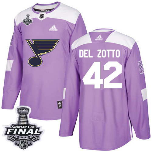 Adidas St. Louis Blues #42 Michael Del Zotto Purple Authentic Fights Cancer 2019 Stanley Cup Final Stitched Jersey Men's