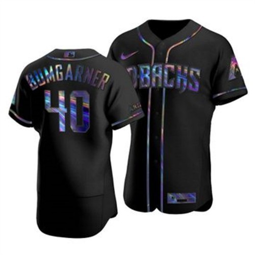 Arizona Arizona Diamondbacks #40 Madison Bumgarner Men's Iridescent Holographic Collection Jersey - Black Men's