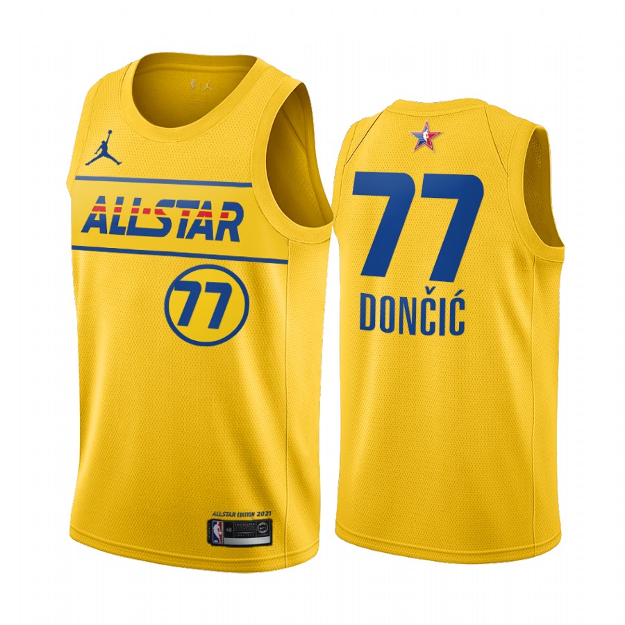 Men's #77 Luka Doncic Jordan Brand Gold 2021 All-Star Game Swingman Finished Jersey