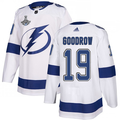 Adidas Tampa Bay Lightning #19 Barclay Goodrow White Road Authentic 2020 Stanley Cup Champions Stitched Jersey Men's