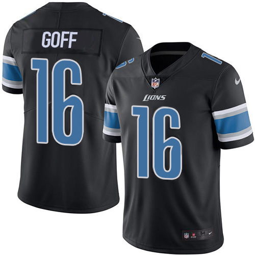 Detroit Lions #16 Jared Goff Black Youth Stitched Limited Rush Jersey