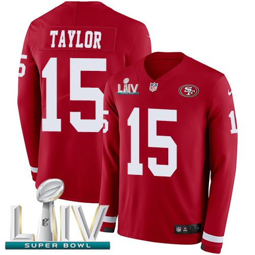 San Francisco 49ers #15 Trent Taylor Red Super Bowl LIV 2020 Team Color Men's Stitched Limited Therma Long Sleeve Jersey Men's