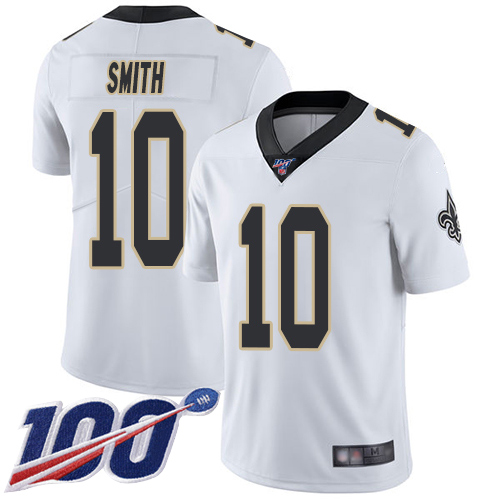 New Orleans Saints #10 Tre'Quan Smith White Men's Stitched 100th Season Vapor Limited Jersey Men's