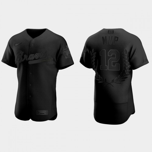 Atlanta Atlanta Braves #12 Jorge Soler Men's 2021 World Series Champions Patch Authentic Player Jersey - Black Men's