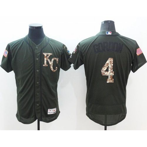 Kansas City Royals #4 Alex Gordon Green Flexbase Authentic Collection Salute to Service Stitched Jersey Men's