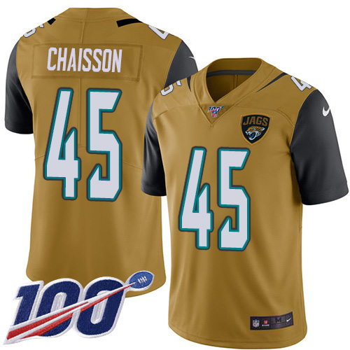 Jacksonville Jaguars #45 K'Lavon Chaisson Gold Men's Stitched Limited Rush 100th Season Jersey Men's