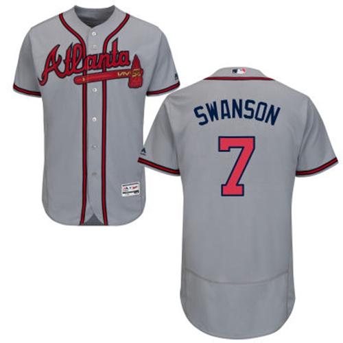 Atlanta Braves #7 Dansby Swanson Grey Flexbase Authentic Collection Stitched Jersey Men's