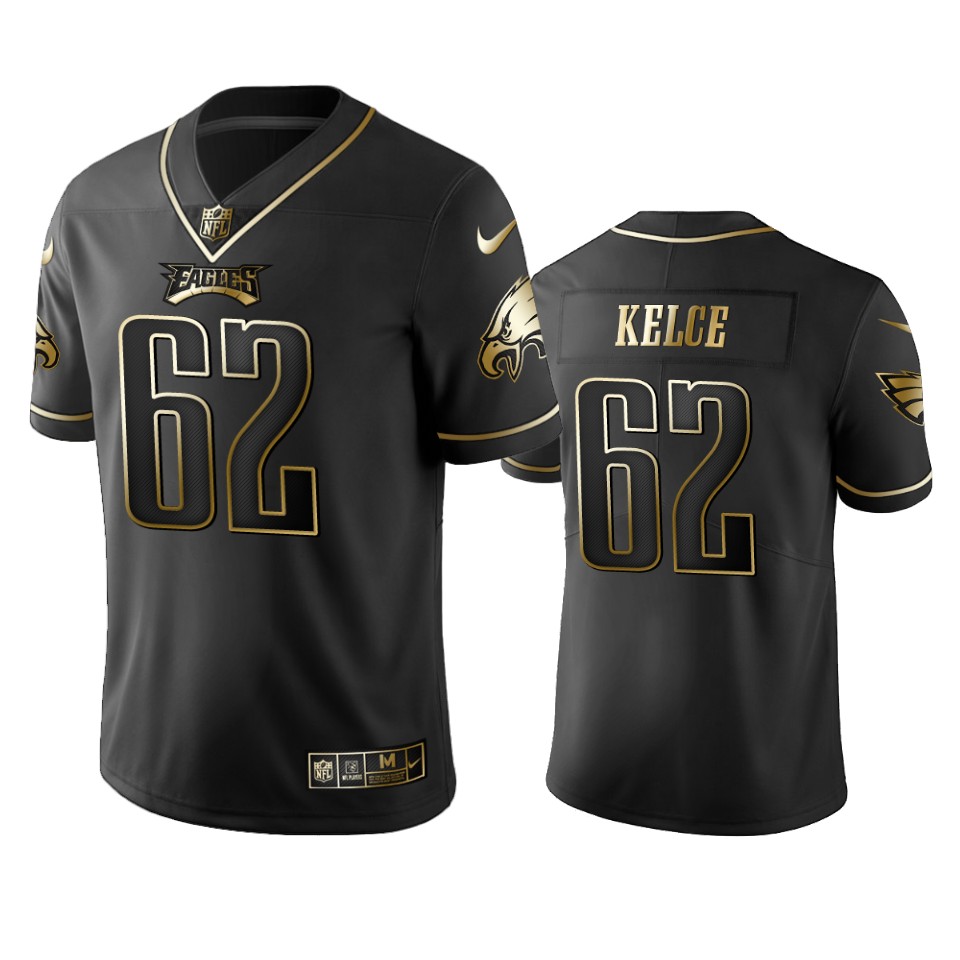Eagles #62 Jason Kelce Black Golden Limited Edition Stitched Jersey