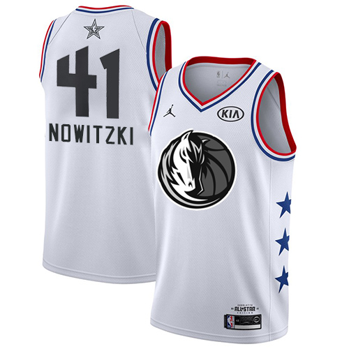 Dallas Mavericks #41 Dirk Nowitzki White Jordan Swingman 2019 All-Star Game Jersey Mens