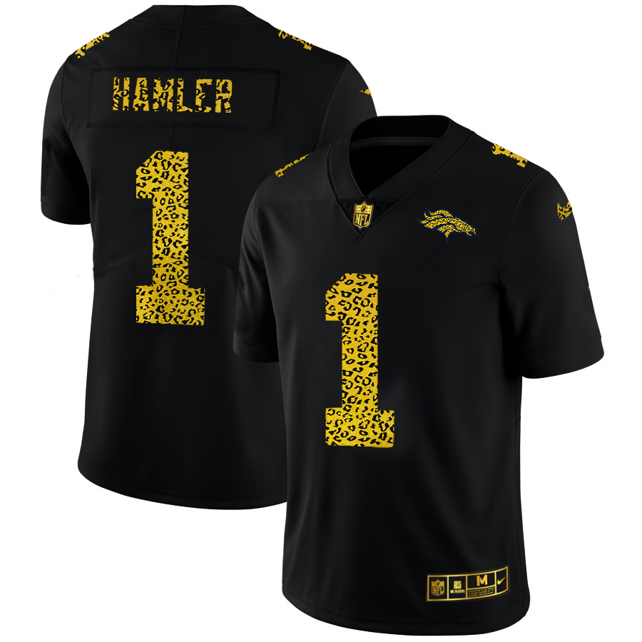 Denver Broncos #1 KJ Hamler Men's Leopard Print Fashion Vapor Limited Jersey Black