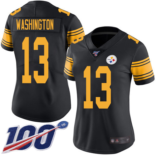 Pittsburgh Steelers #13 James Washington Black Women's Stitched Limited Rush 100th Season Jersey Womens