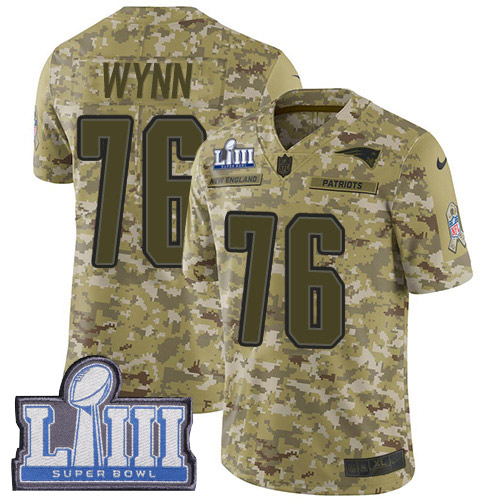 New England Patriots #76 Isaiah Wynn Camo Super Bowl LIII Bound Youth Stitched Limited 2018 Salute to Service Jersey Youth