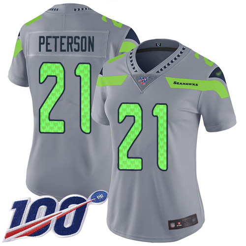 Seattle Seahawks #21 Adrian Peterson Gray Women's Stitched Limited Inverted Legend 100th Season Jersey Womens