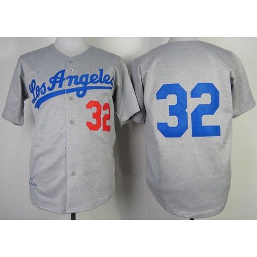 Mitchell And Ness 1963 Los Angeles Dodgers #32 Sandy Koufax Grey Throwback Stitched Jersey Men's