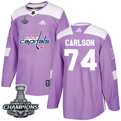 Adidas Washington Capitals #74 John Carlson Purple Authentic Fights Cancer Stanley Cup Final Champions Stitched Youth Jersey Youth