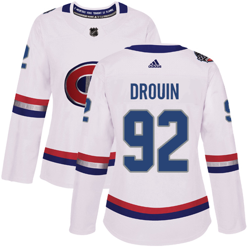 Adidas Montreal Canadiens #92 Jonathan Drouin White Authentic 2017 100 Classic Women's Stitched Jersey Womens