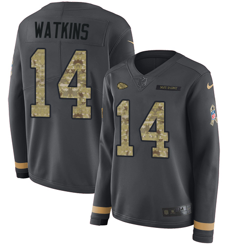 Kansas City Chiefs #14 Sammy Watkins Anthracite Salute to Service Women's Stitched Limited Therma Long Sleeve Jersey Womens
