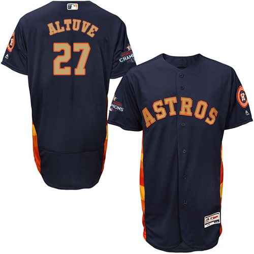 Houston Astros #27 Jose Altuve Navy Blue FlexBase Authentic 2018 Gold Program Cool Base Stitched Jersey Men's