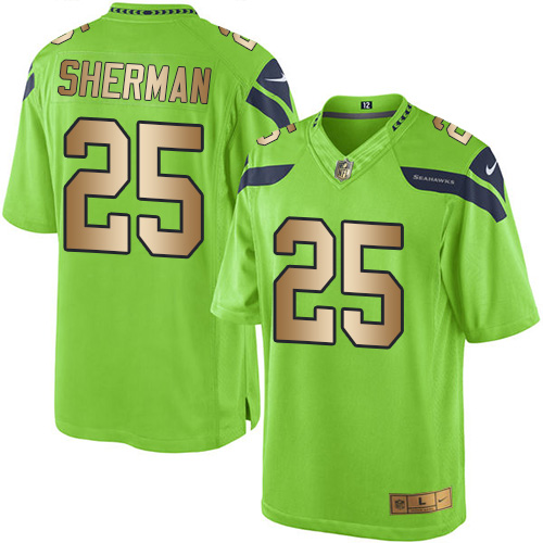 Seattle Seahawks #25 Richard Sherman Green Men's Stitched Limited Gold Rush Jersey Men's
