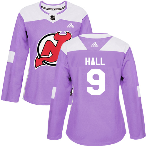Adidas New Jersey Devils #9 Taylor Hall Purple Authentic Fights Cancer Women's Stitched Jersey Womens