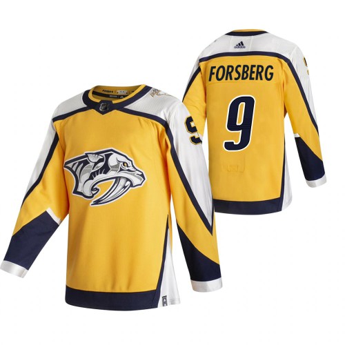 Nashville Nashville Predators #9 Filip Forsberg Yellow Men's Adidas 2020-21 Reverse Retro Alternate Jersey Men's
