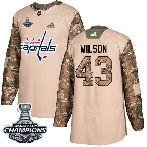 Adidas Washington Capitals #43 Tom Wilson Camo Authentic 2017 Veterans Day Stanley Cup Final Champions Stitched Jersey Men's